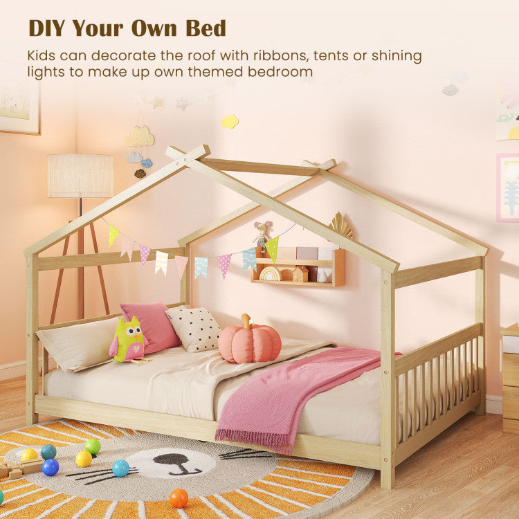 Twin Size Montessori House Floor Bed with Slat