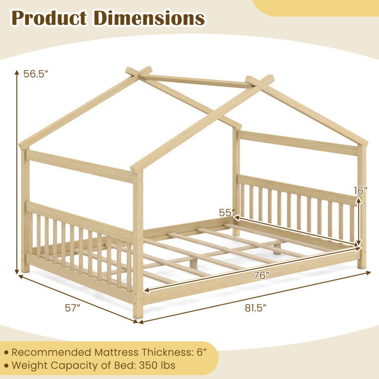 Twin Size Montessori House Floor Bed with Slat
