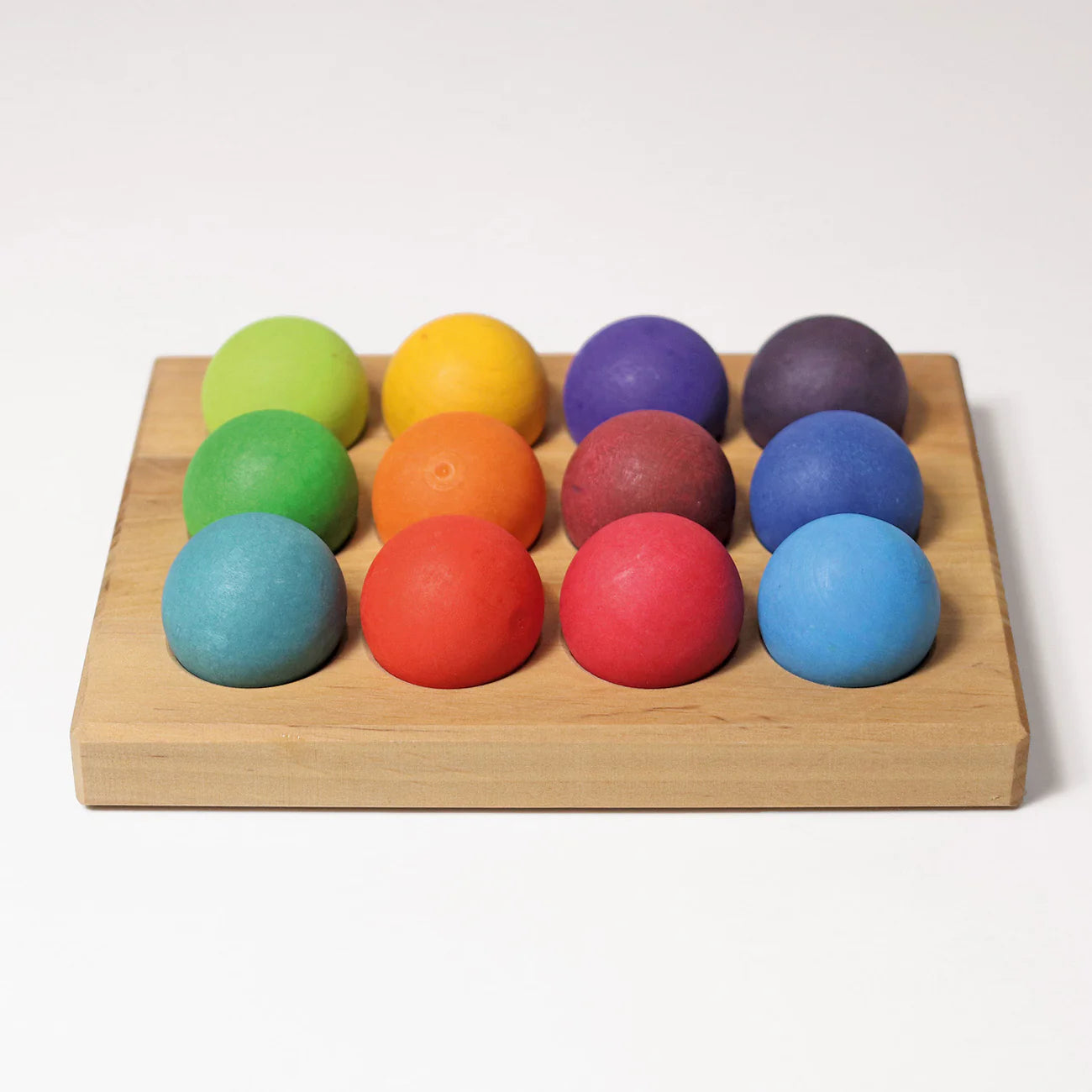 12-Piece Wooden Rainbow Balls in a Tray for Open-Ended Play