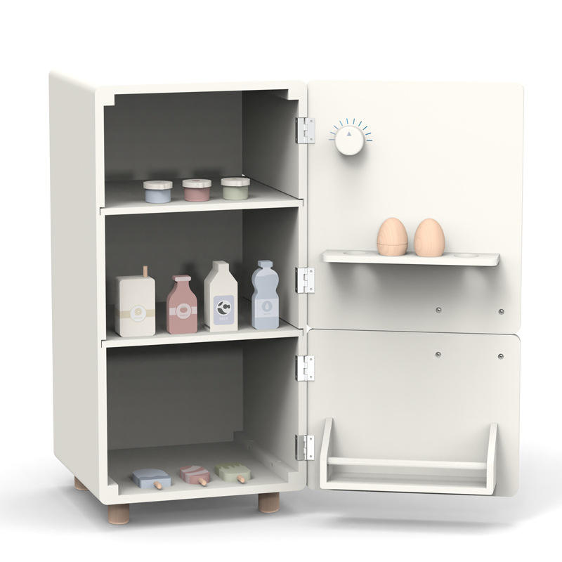 Wooden Mini Fridge Pretend Play Set with 12 Accessories