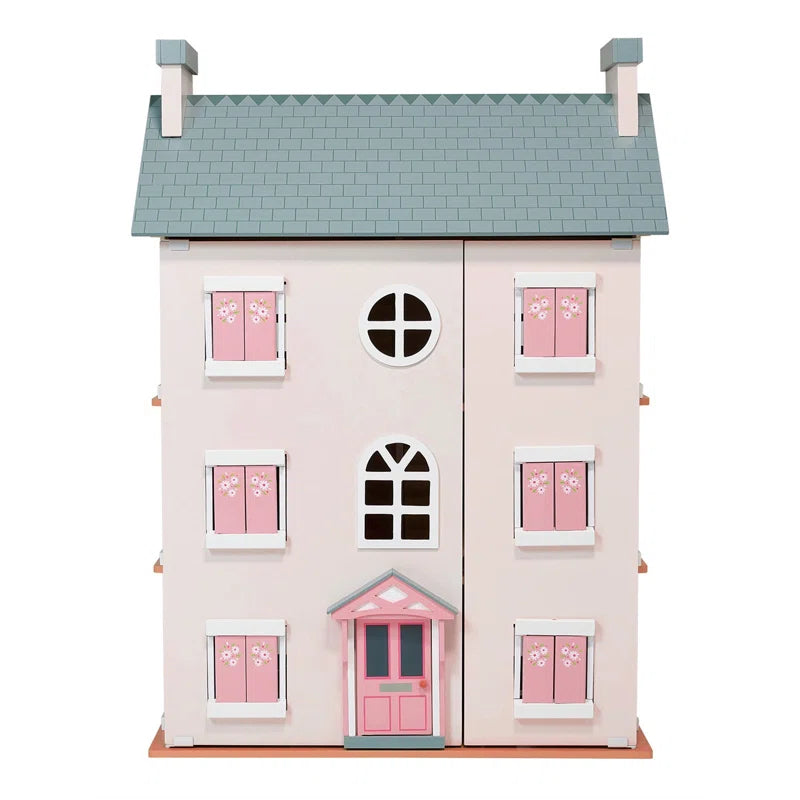 Large 4-Story Pink Wooden Dollhouse