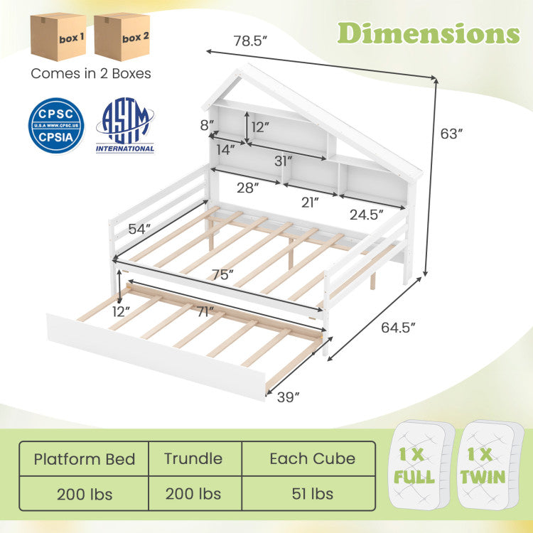 House-Shaped Daybed with Twin Size Trundle & Storage