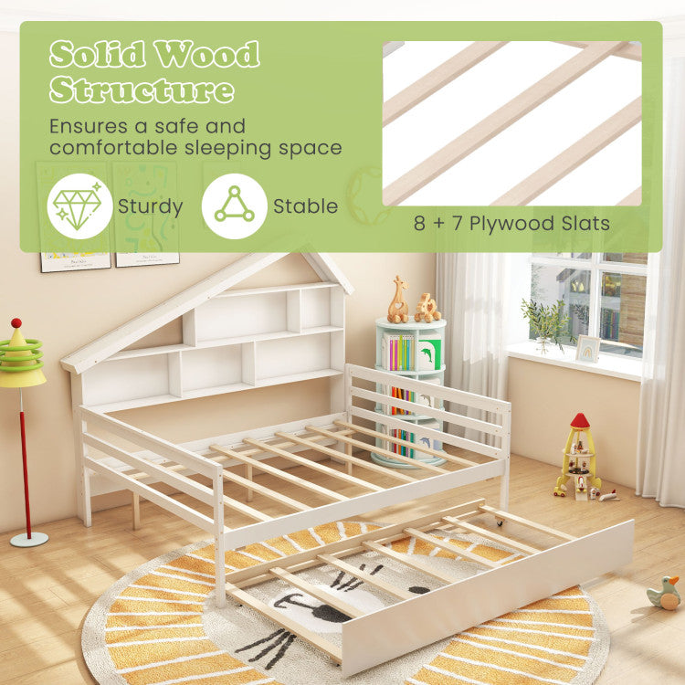 House-Shaped Daybed with Twin Size Trundle & Storage