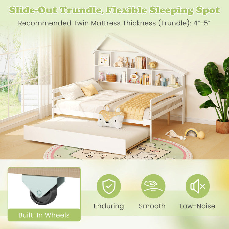 House-Shaped Daybed with Twin Size Trundle & Storage