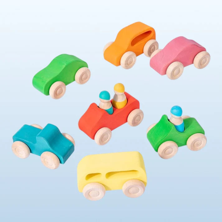 Wooden Rainbow Vehicles & Peg Dolls Set