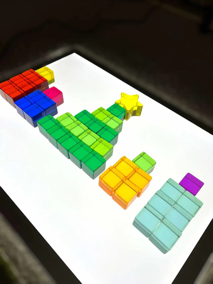 100-Piece Acrylic Rainbow Sensory Blocks with Tray