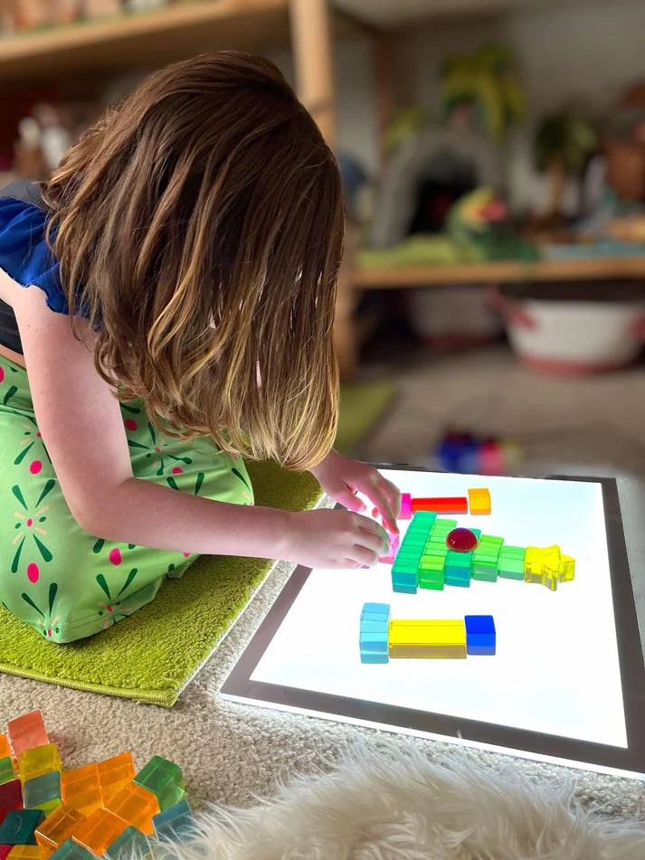 100-Piece Acrylic Rainbow Sensory Blocks with Tray