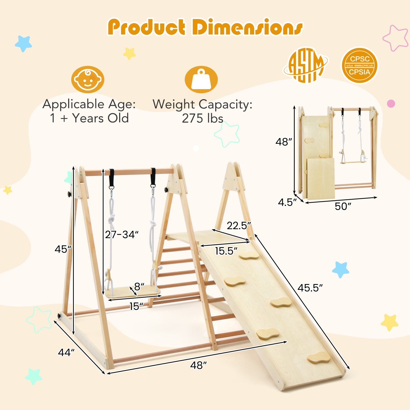 Montessori Wooden Indoor Jungle Gym