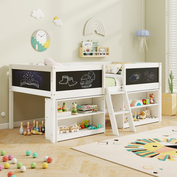 Twin Low Loft Bed with Chalkboards & Bookcases