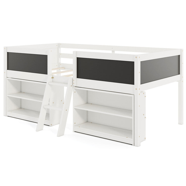 Twin Low Loft Bed with Chalkboards & Bookcases