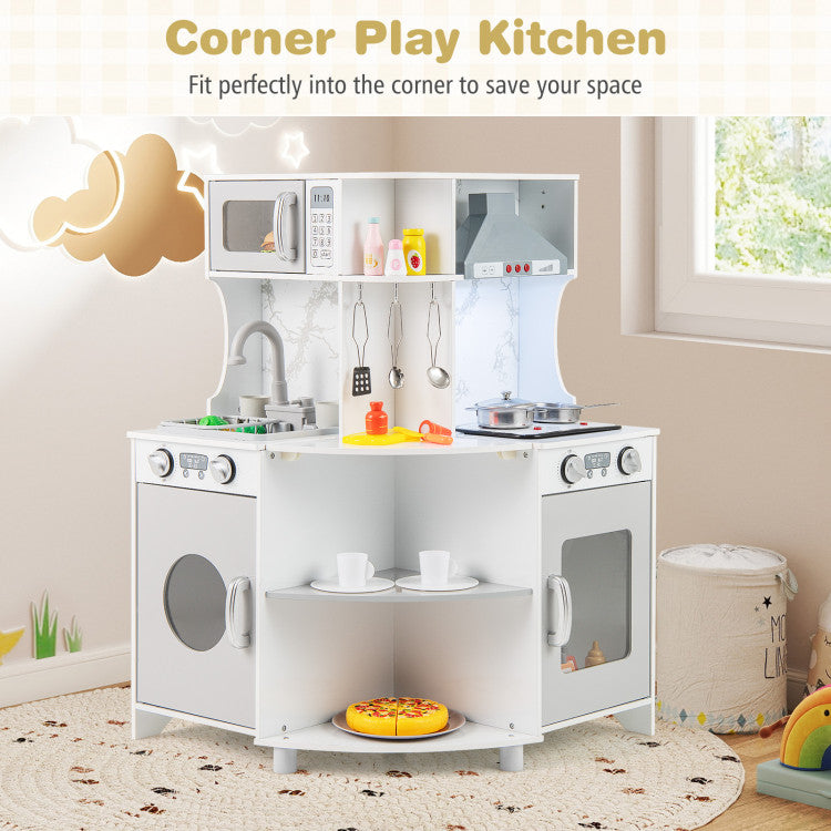 L-Shaped Kids Kitchen Playset with Range Hood & Stoves