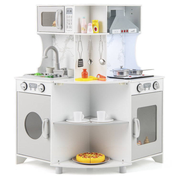 L-Shaped Kids Kitchen Playset with Range Hood & Stoves