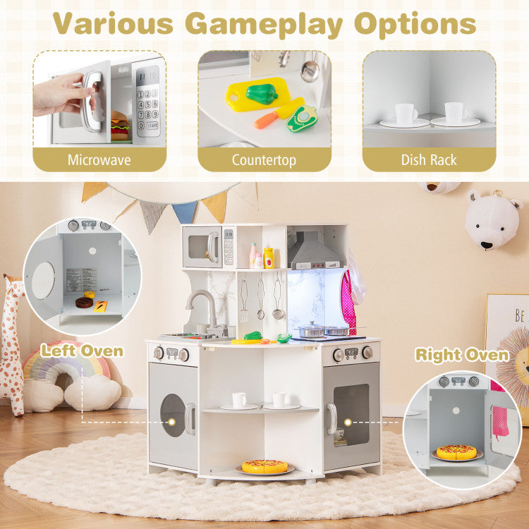 L-Shaped Kids Kitchen Playset with Range Hood & Stoves