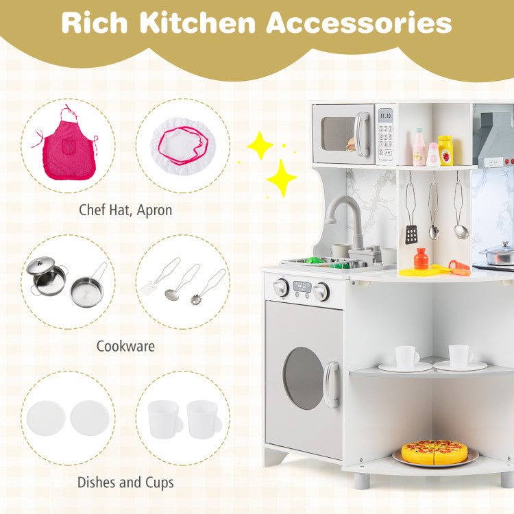 L-Shaped Kids Kitchen Playset with Range Hood & Stoves