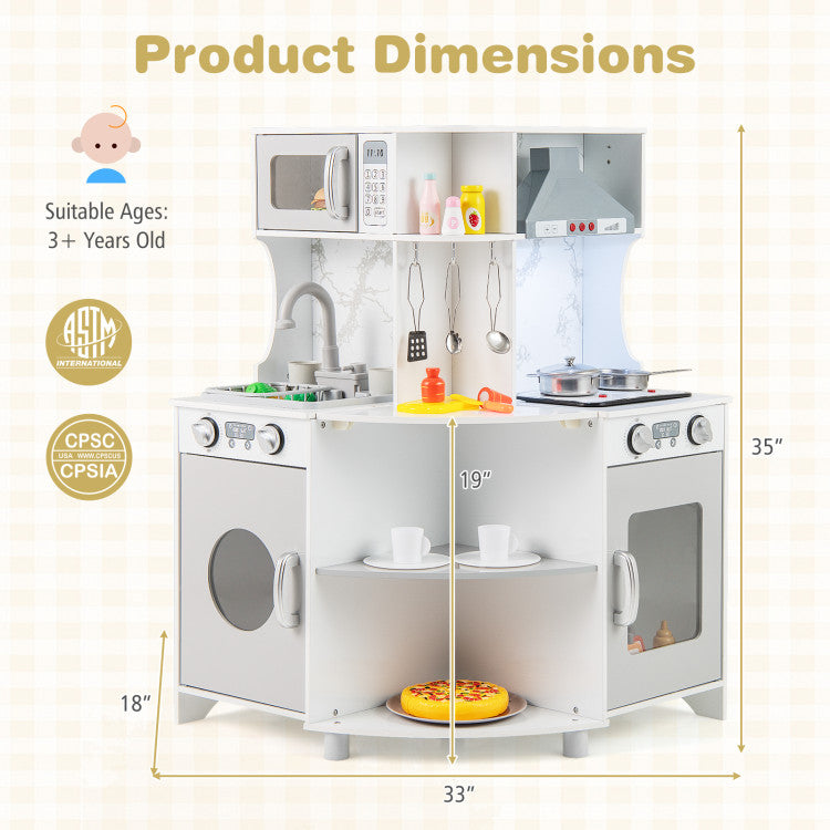 L-Shaped Kids Kitchen Playset with Range Hood & Stoves