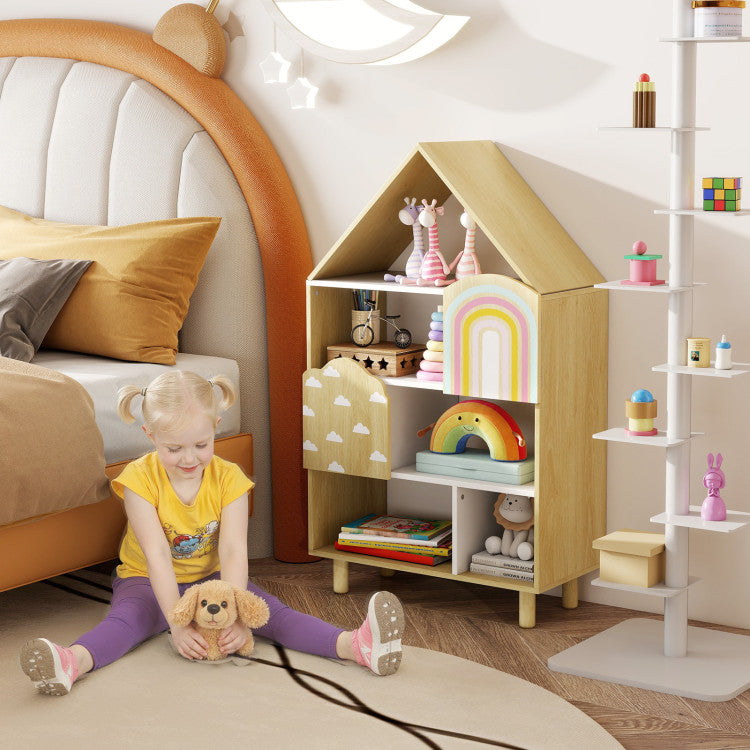 Wooden Dollhouse Bookshelf & Toy Organizer