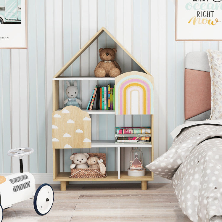 Wooden Dollhouse Bookshelf & Toy Organizer