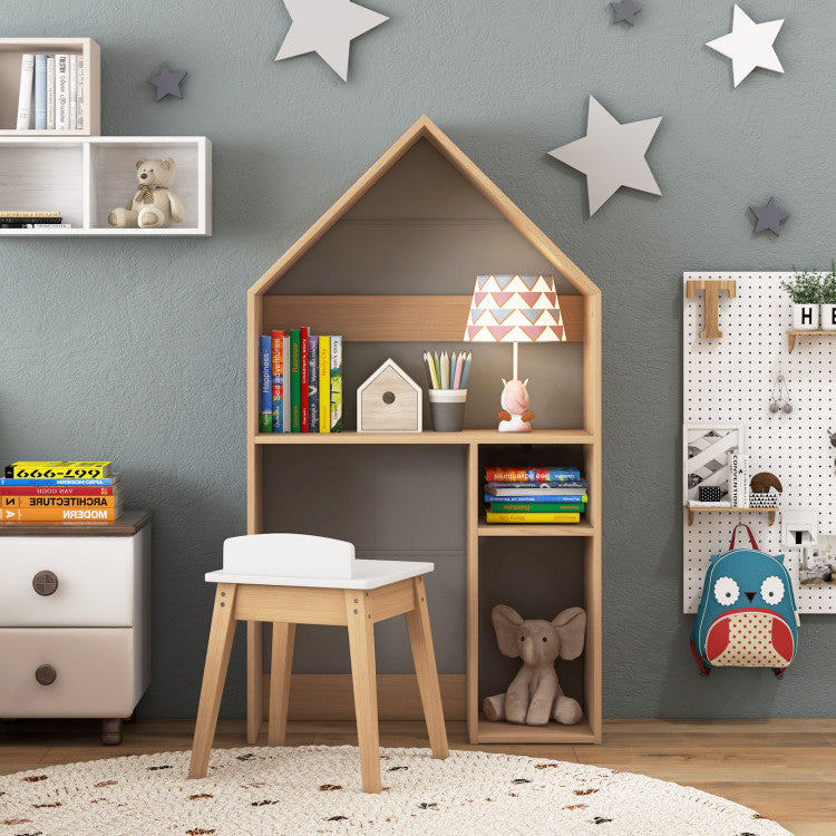 House Shaped Wooden Toddler Activity Table with Storage and Chair