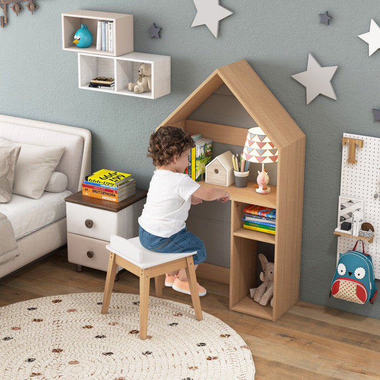 House Shaped Wooden Toddler Activity Table with Storage and Chair