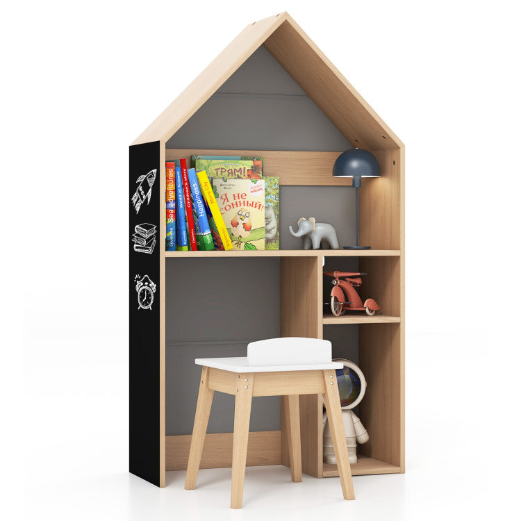 House Shaped Wooden Toddler Activity Table with Storage and Chair