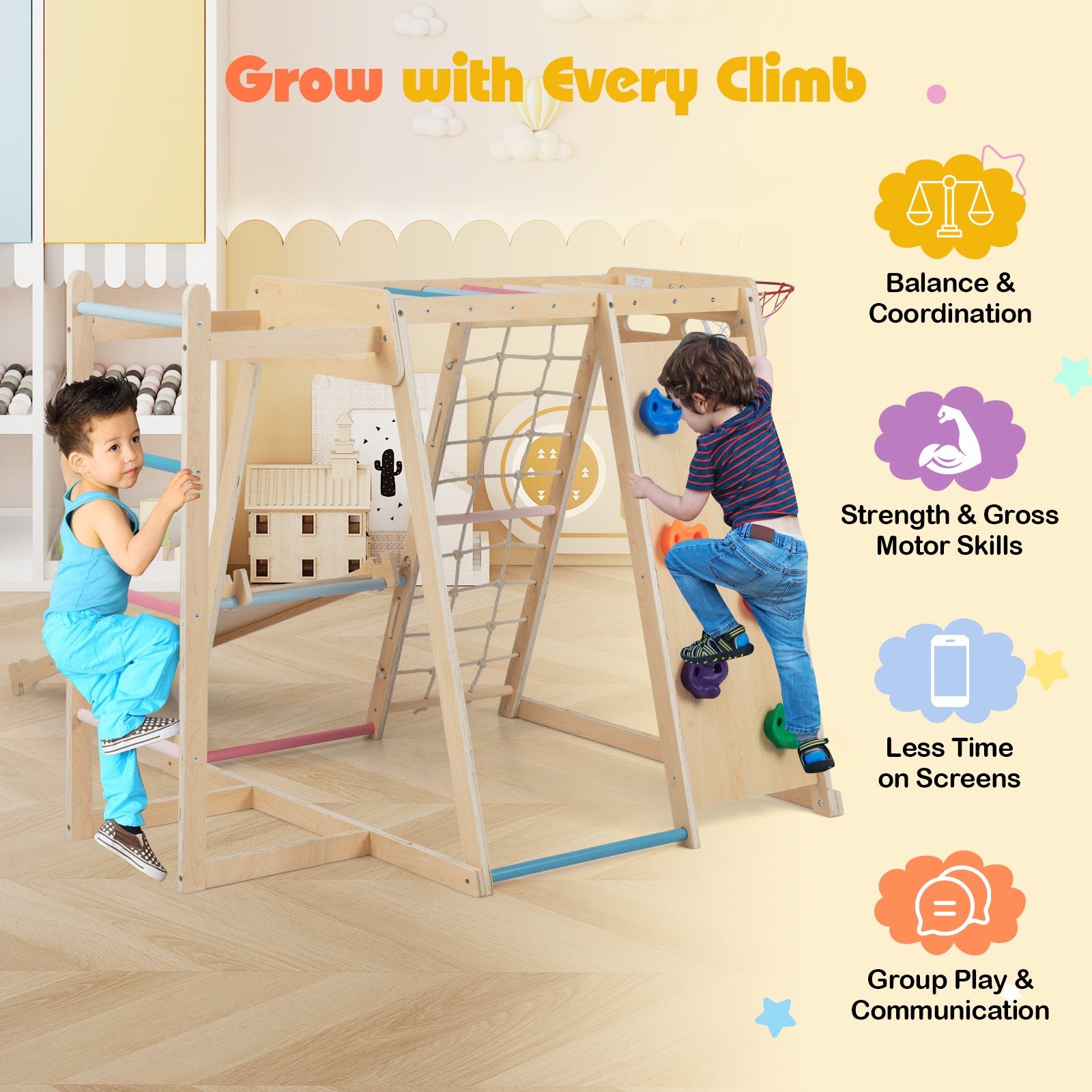 Swedish Heavy-Duty Wooden Indoor Jungle Gym
