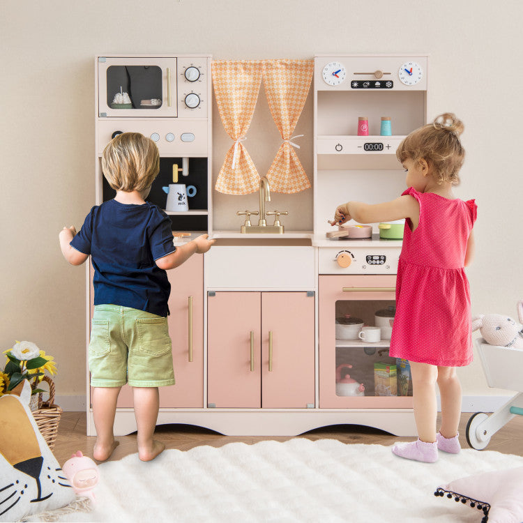 Toddler Wooden Kitchen Playset with Microwave & Coffee Maker
