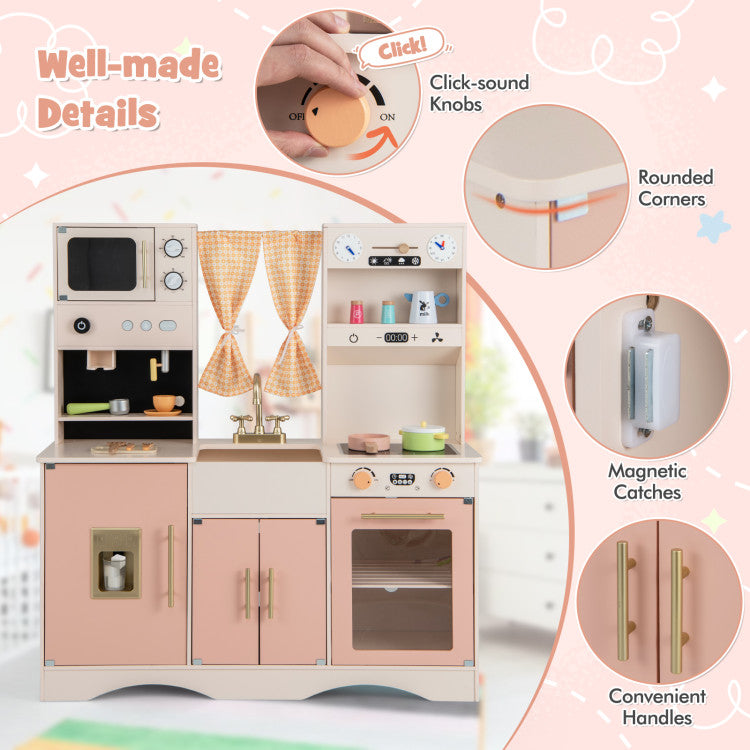 Toddler Wooden Kitchen Playset with Microwave & Coffee Maker