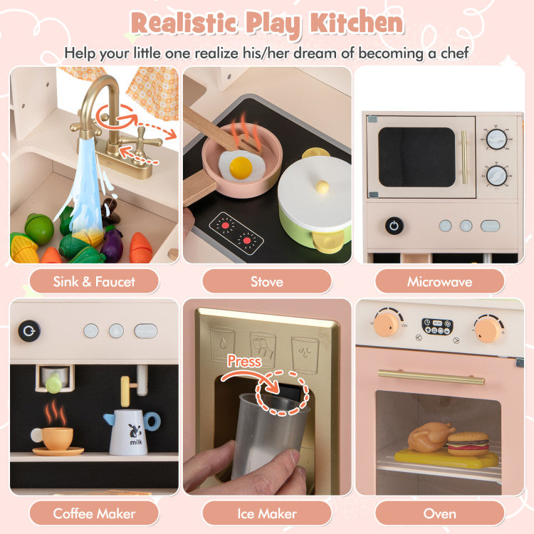 Toddler Wooden Kitchen Playset with Microwave & Coffee Maker