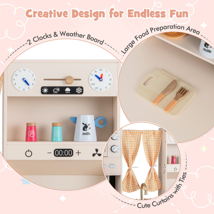 Toddler Wooden Kitchen Playset with Microwave & Coffee Maker