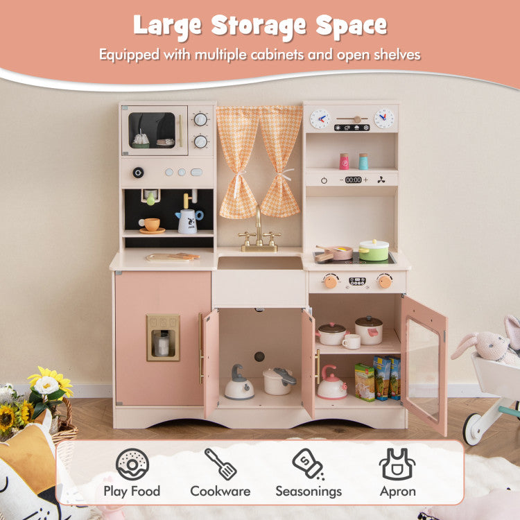 Toddler Wooden Kitchen Playset with Microwave & Coffee Maker