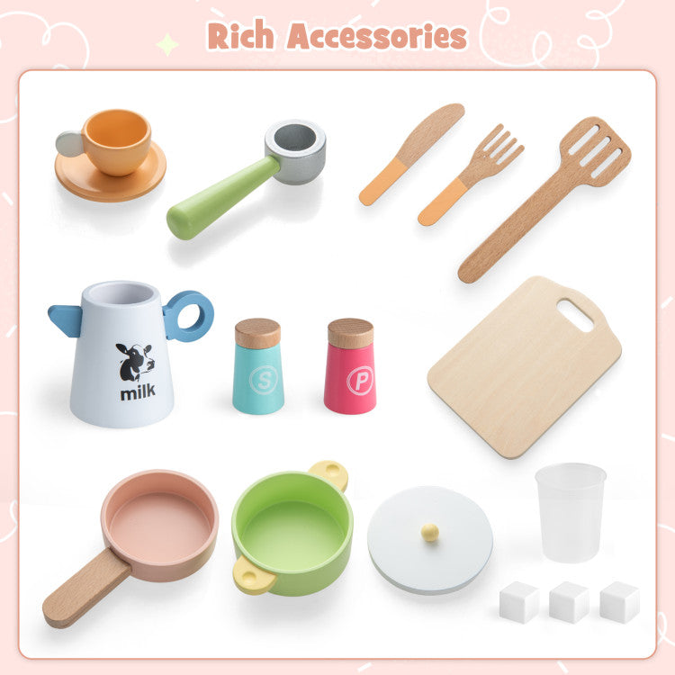 Toddler Wooden Kitchen Playset with Microwave & Coffee Maker