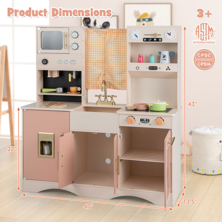 Toddler Wooden Kitchen Playset with Microwave & Coffee Maker
