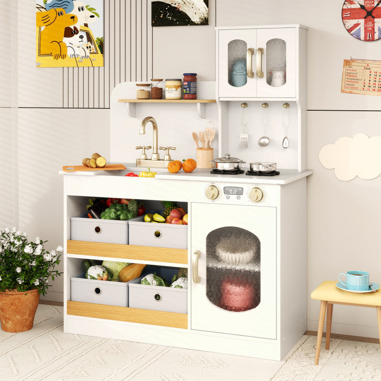 Kids Kitchen Playset with Wooden Pretend Cuttable Play Food