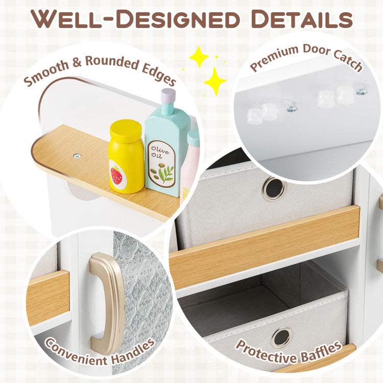 Kids Kitchen Playset with Wooden Pretend Cuttable Play Food