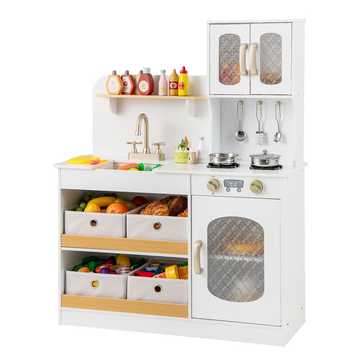 Kids Kitchen Playset with Wooden Pretend Cuttable Play Food