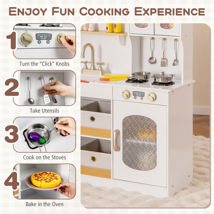 Kids Kitchen Playset with Wooden Pretend Cuttable Play Food