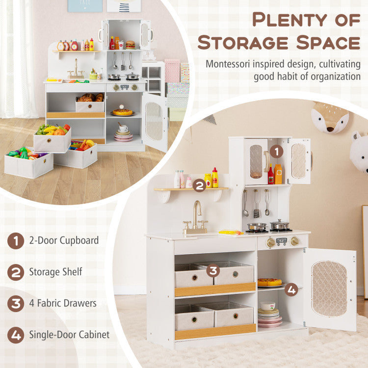 Kids Kitchen Playset with Wooden Pretend Cuttable Play Food