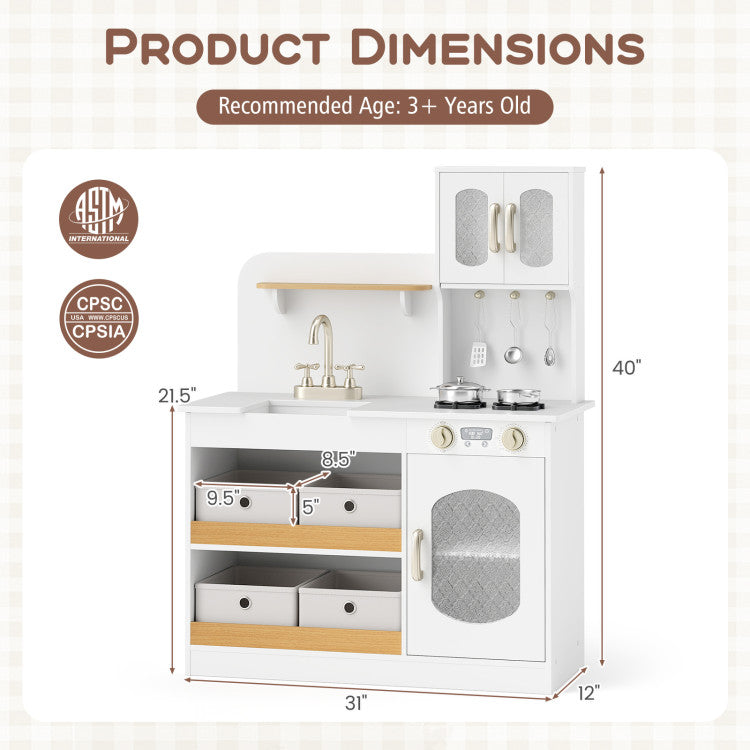 Kids Kitchen Playset with Wooden Pretend Cuttable Play Food