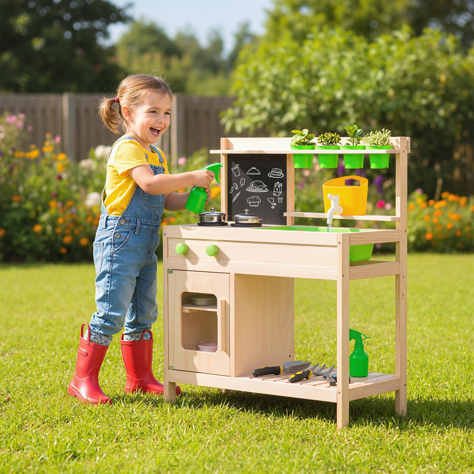 Wooden Kids Outdoor Mud Kitchen with Chalkboard