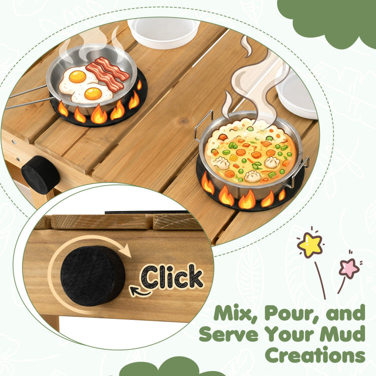 Kids Wooden Mud Kitchen with Planter for Outdoor