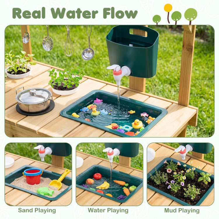 Kids Wooden Mud Kitchen with Planter for Outdoor
