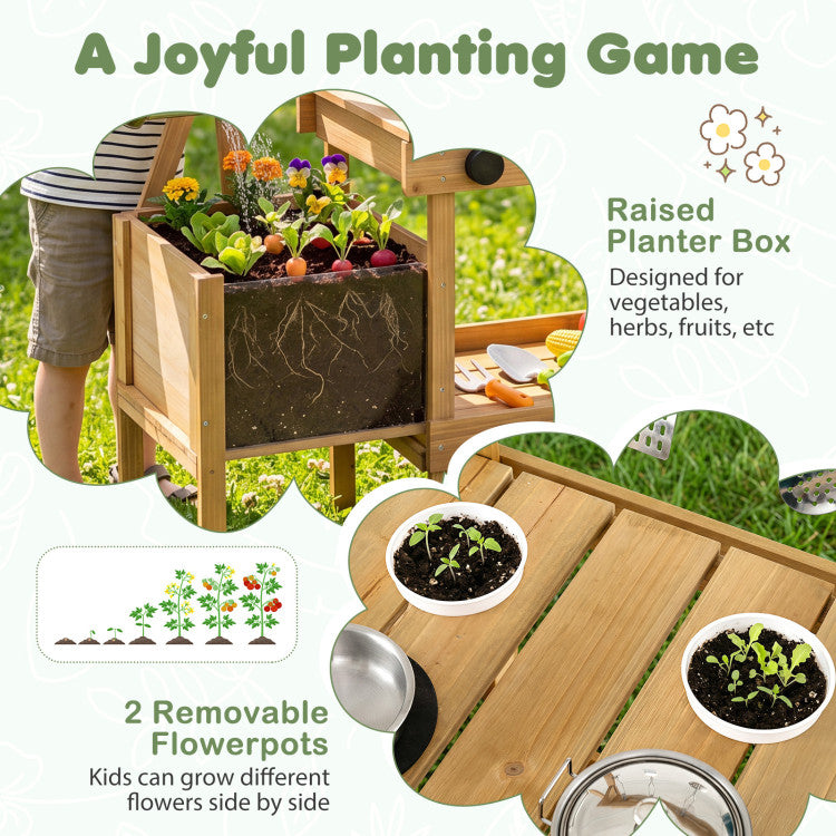 Kids Wooden Mud Kitchen with Planter for Outdoor