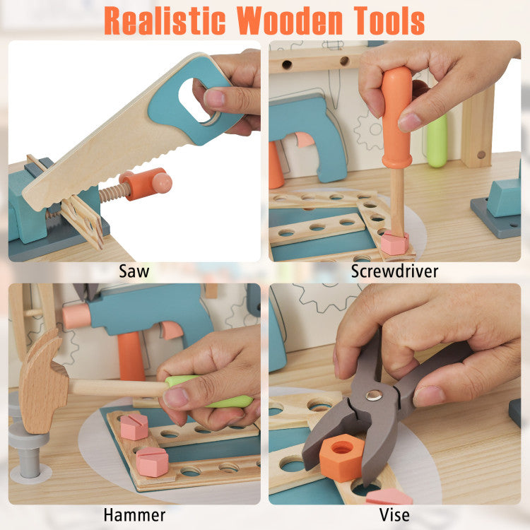 Wooden Pretend Play Tool Bench for Toddlers