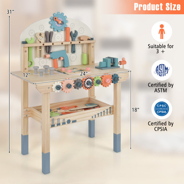 Wooden Pretend Play Tool Bench for Toddlers