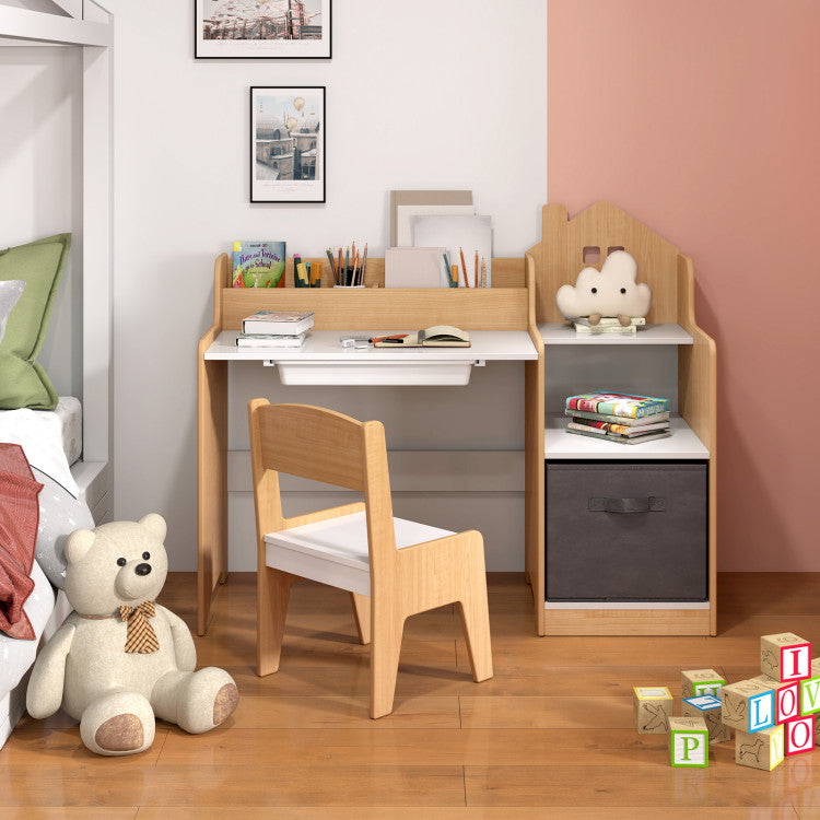 Montessori Kids Study Desk and Chair Set with Storage