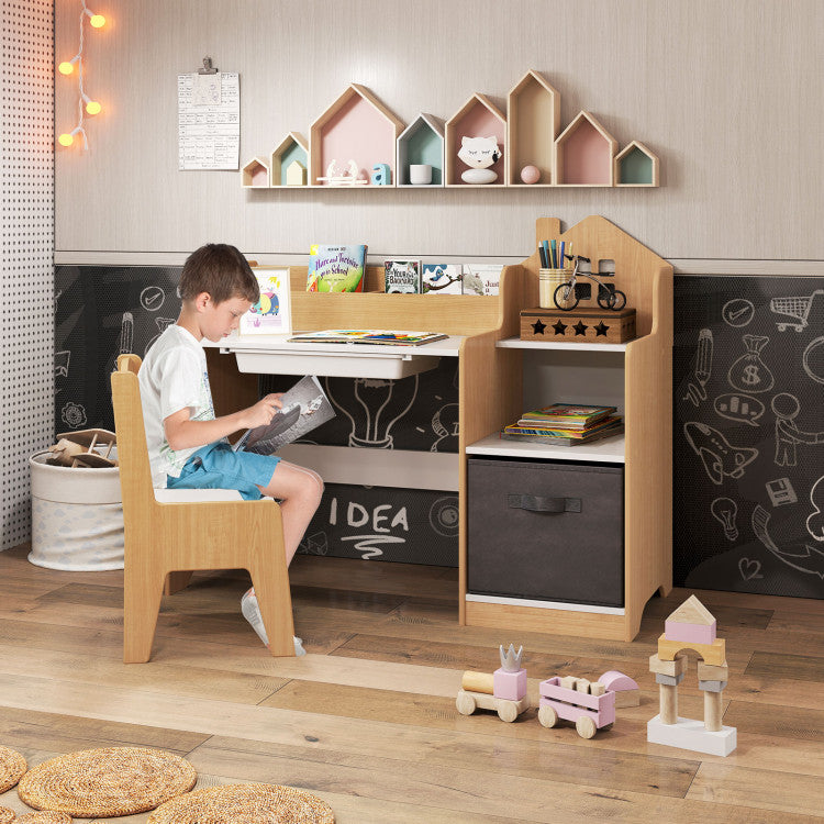Montessori Kids Study Desk and Chair Set with Storage