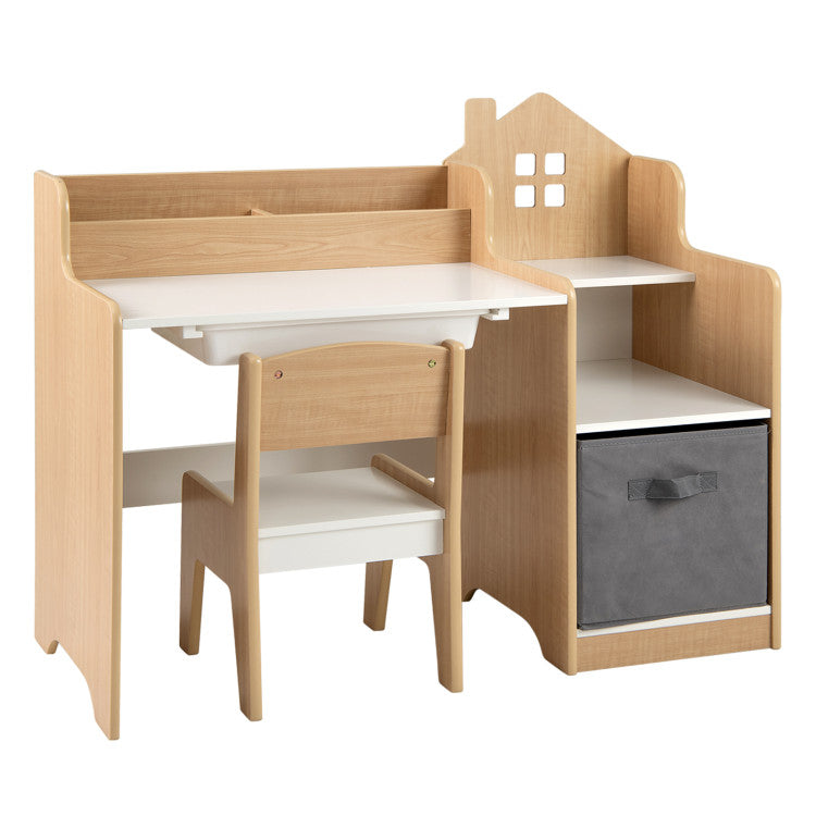 Montessori Kids Study Desk and Chair Set with Storage