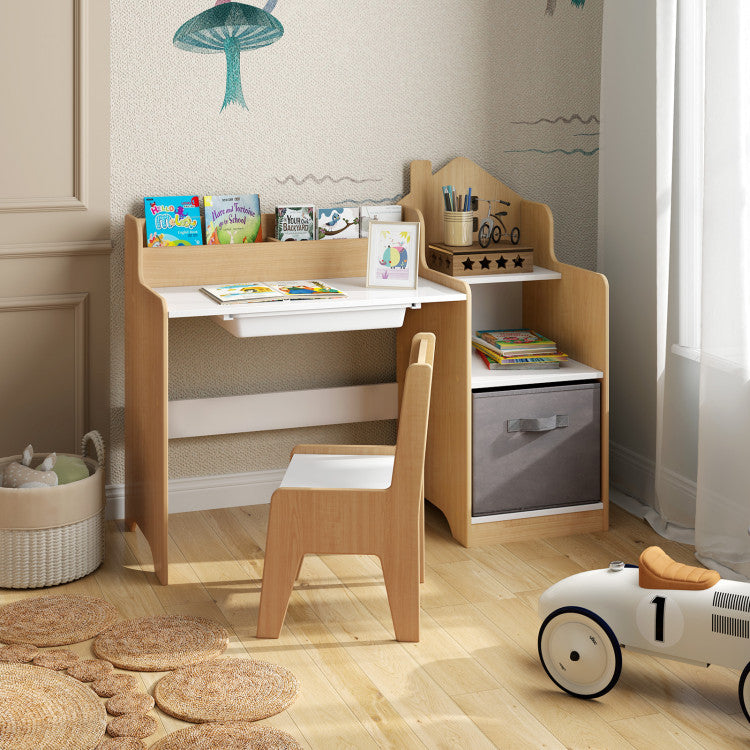 Montessori Kids Study Desk and Chair Set with Storage