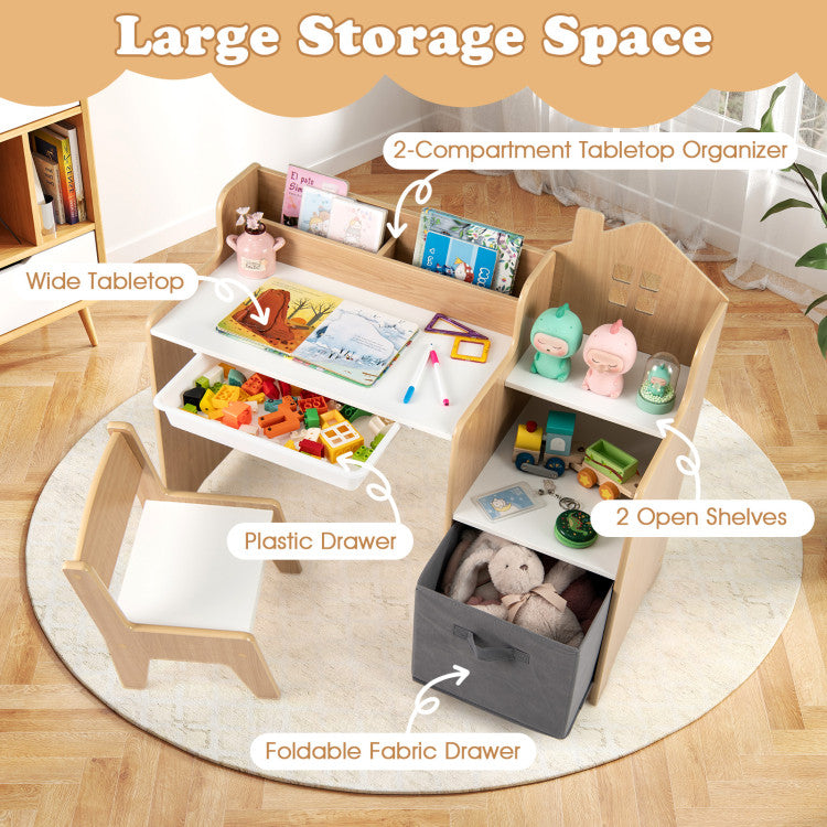 Montessori Kids Study Desk and Chair Set with Storage