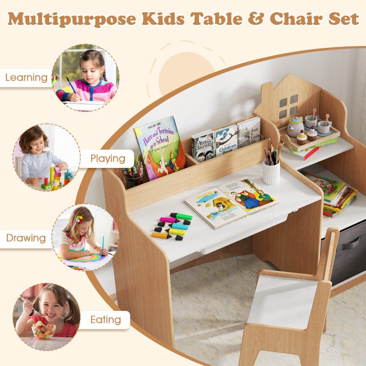 Montessori Kids Study Desk and Chair Set with Storage